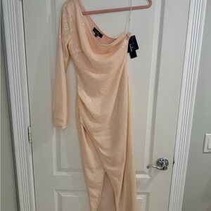 Lulu's Sparkling One-Shoulder Dress in Blush